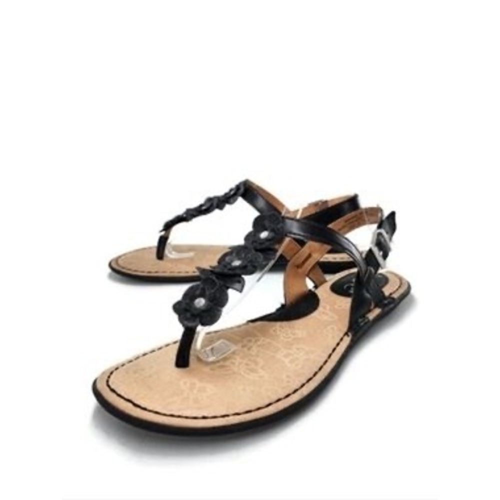 B.O.C. Born Concept Almira Black Floral Applique Thong Sandals Z39809 Womens 9M